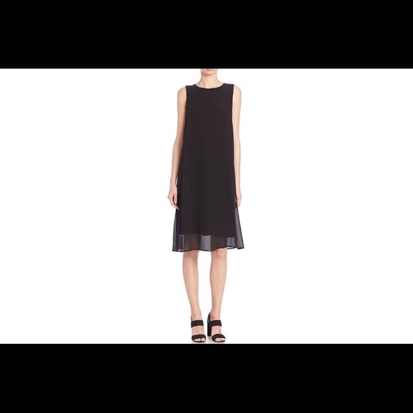 Eileen Fisher Black Midi Tank Slip Dress Overlay - Picture 1 of 8